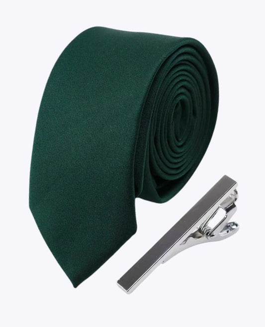 Cravate + Pince à Cravate Vert n°4 Homme en Polyester «Anatole»
