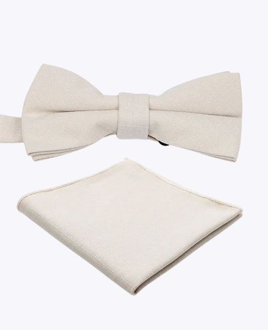 Noeud Papillon + Pochette de Costume Beige n°1 Homme en Coton «Oscar»