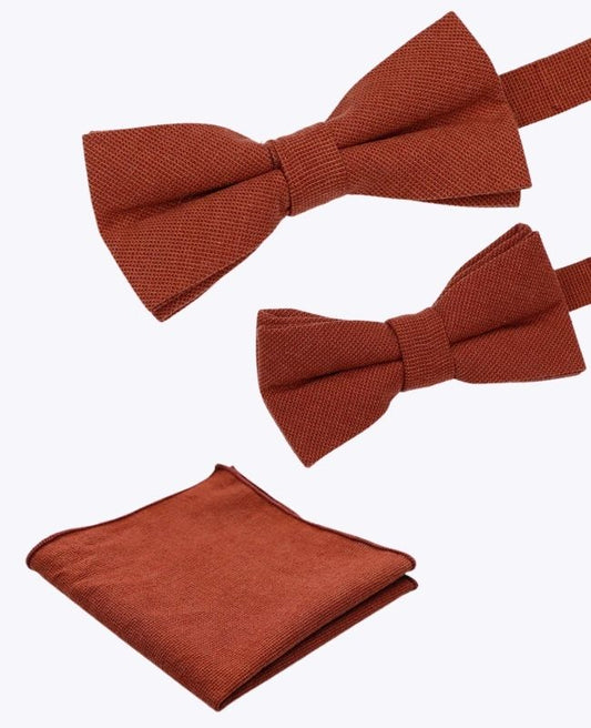 Noeuds Papillon Terracotta Père & Fils + Pochette de Costume en Coton «Edgard»