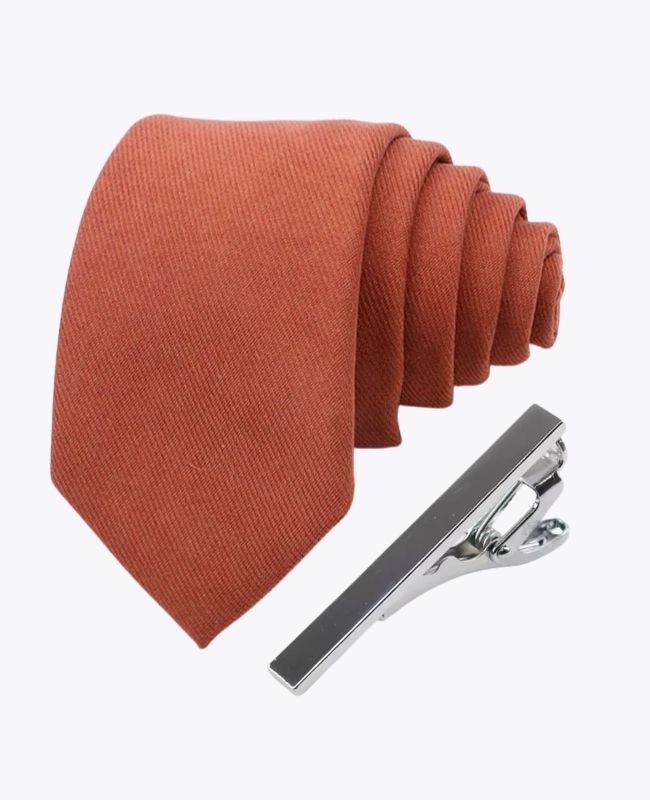 Slips + Slipsenål Terracotta nr. 3 Herre i Fløjlseffekt »Simon«