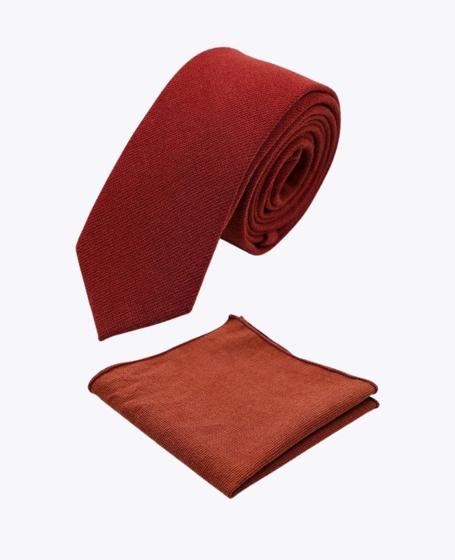 Slips + Lommetørklæde Terracotta Herre i Bomuld «Edgard»