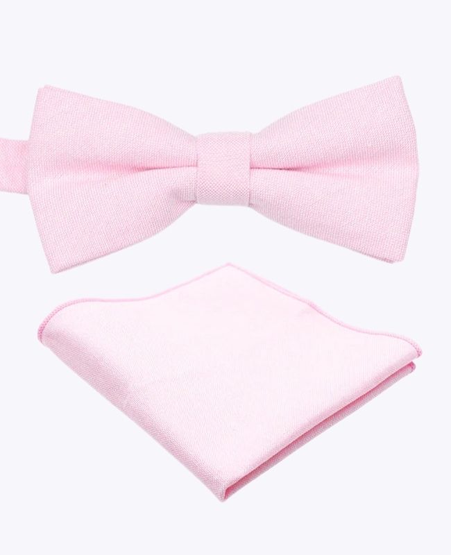 Noeud Papillon + Pochette de Costume Rose n°2 Homme en Coton «Edgard»