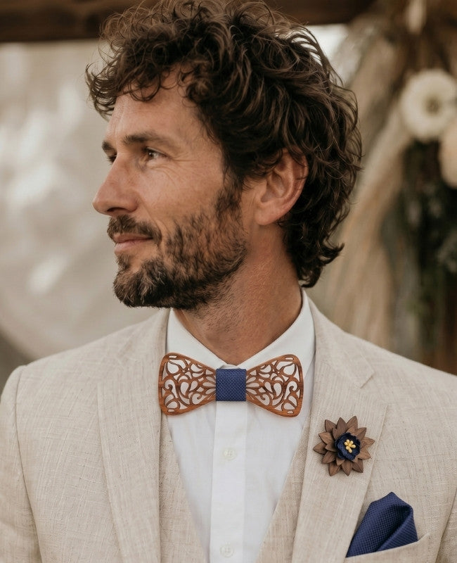 Coffret Noeud Papillon Bleu Homme en Bois «Hercule»