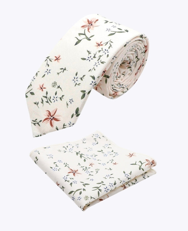 Slips + Brystlommetørklæde Liberty Hvid nr.8 Herre i Bomuld »Charles«