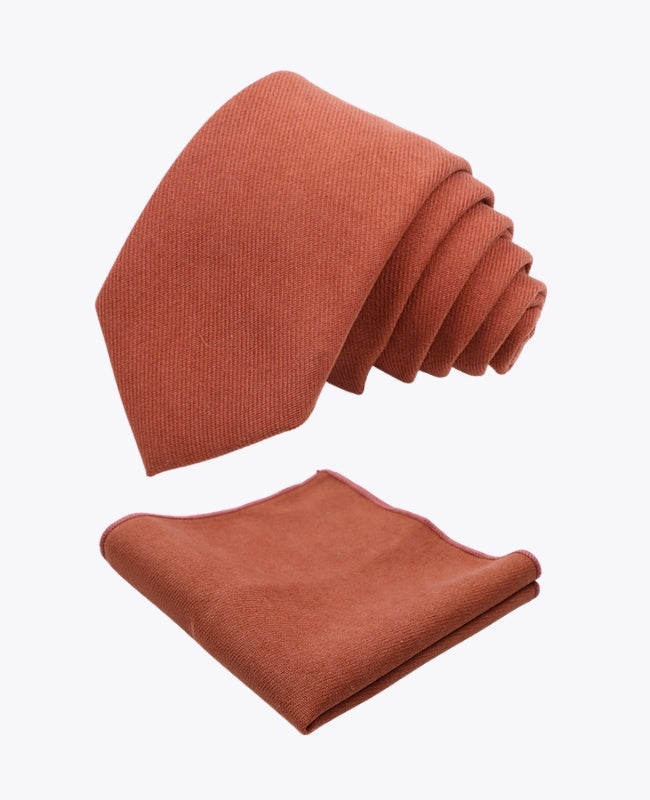 Slips + Brystlommetørklæde Terracotta nr.3 Herre i Fløjlseffekt »Simon«