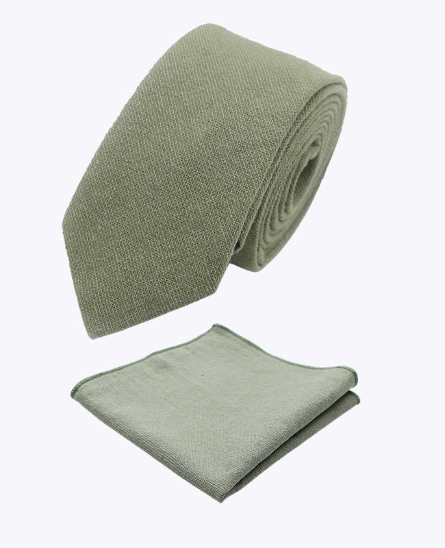 Cravate + Pochette de Costume Vert n°2 Homme en Coton «Edgard»