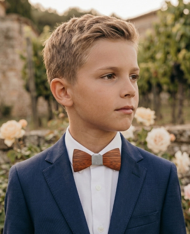 Noeud Papillon Gris Enfant en Bois «Arsène»