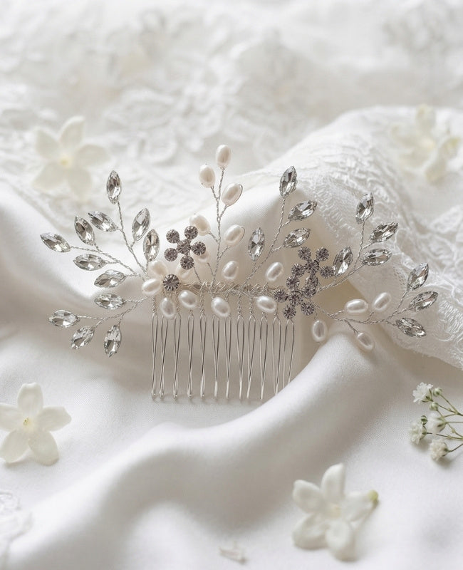 Peigne Fleuri Argent n°1 Femme «Élise»