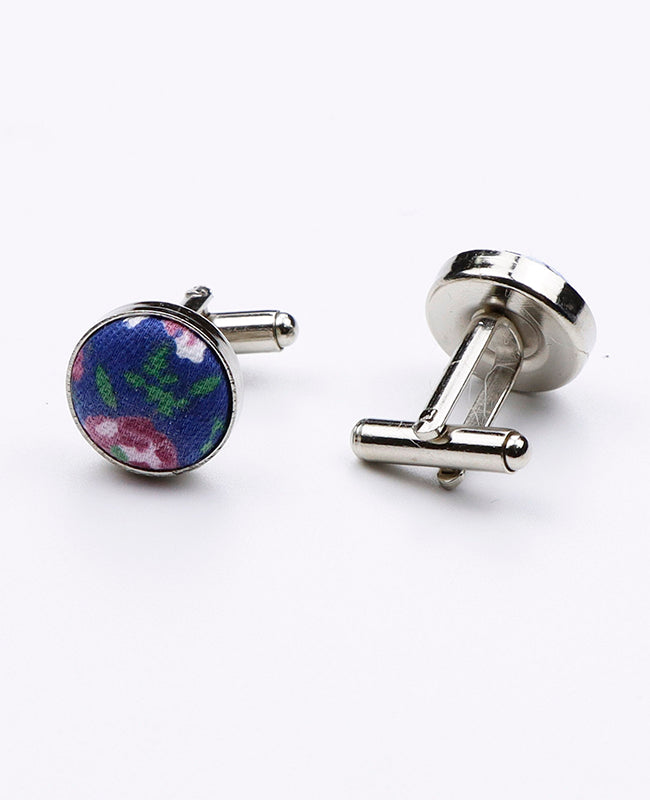 Boutons de Manchette Liberty Bleu n°7 en Coton | Gaspard - Unipap's